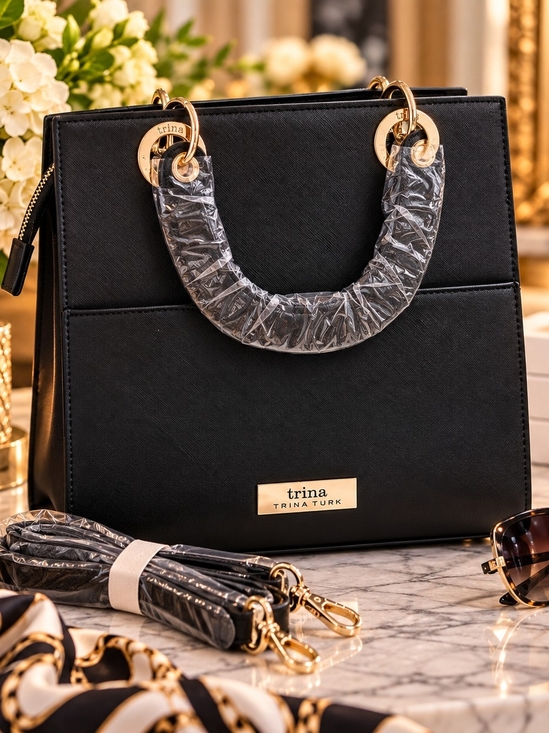 Trina Turk Handbags - H- 130 NWT Trina Turk Black Vegan Leather Double Handle Tote Bag MSRP $148